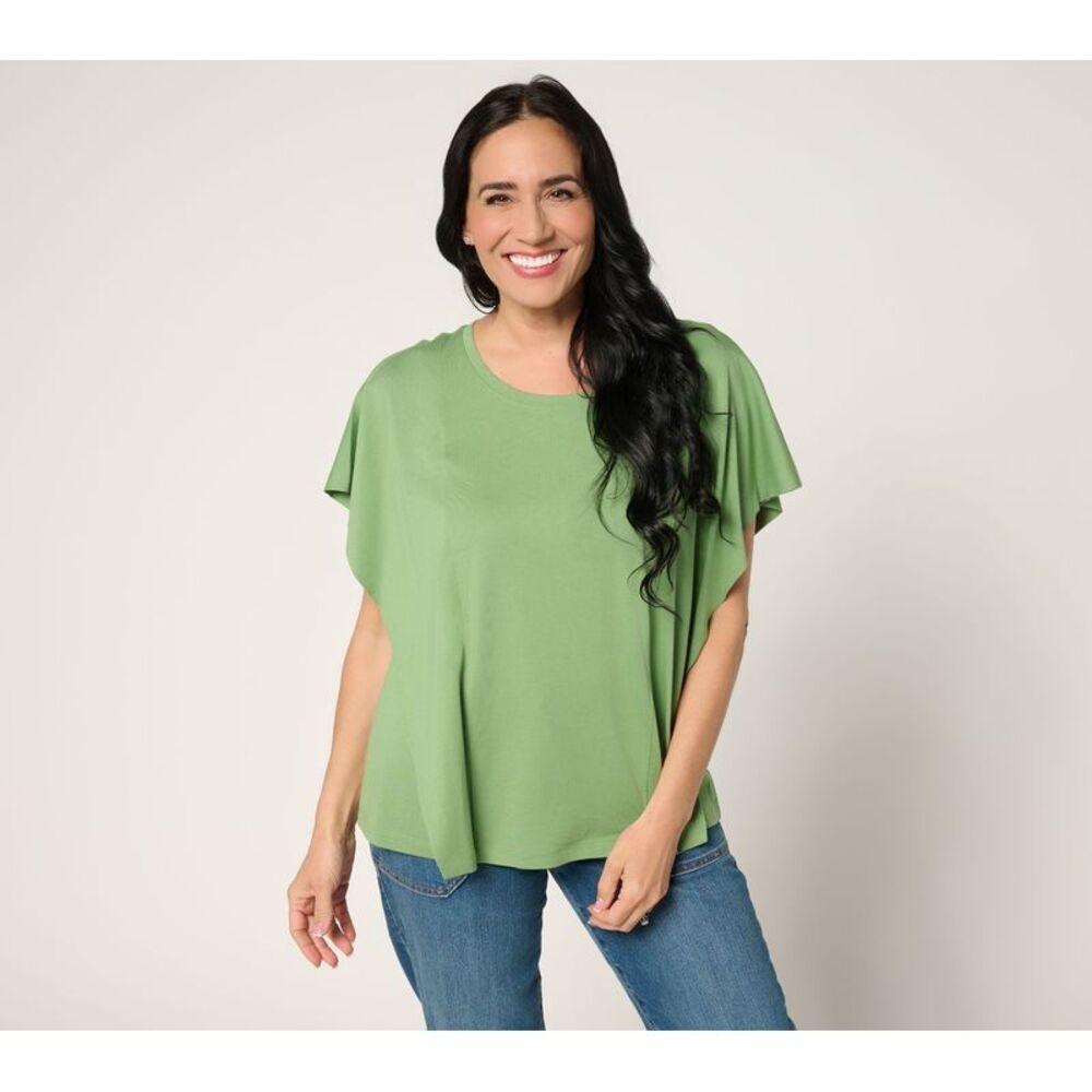Adidas Women's Top Sz M Knit Flutter Sleeve Tee Green A697234